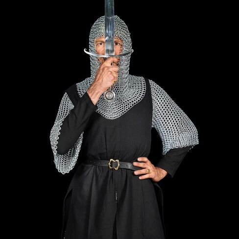 Mythrojan Chainmail Coif فارس العصور الوسطى عصر النهضة درع سلسلة البريد هود فايكنغ LARP 16 مقياس in Kuwait