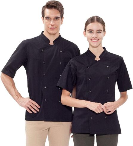 BE THE CHEF Asian Fit Unisex Short Sleeve Pearl Snap Button Chef Coat Jacket for Restaurant, Pub, Dinning Bar, Cafe in Saudi Arabia