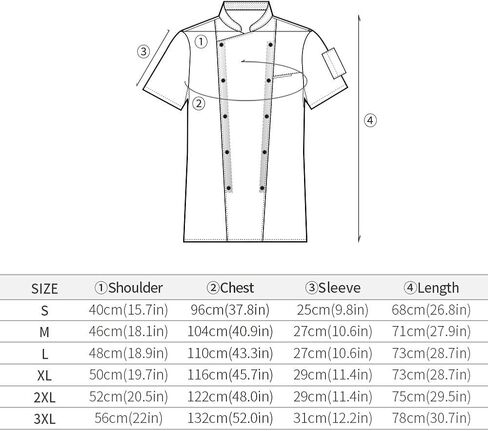BE THE CHEF Asian Fit Unisex Short Sleeve Pearl Snap Button Chef Coat Jacket for Restaurant, Pub, Dinning Bar, Cafe in Saudi Arabia