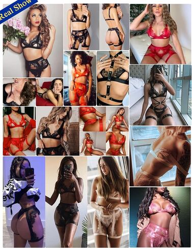 RSLOVE Women Lingerie Set with Garter Belt 3 Piece Lace Strappy Bra and Panty Set Babydoll Bodysuit in Saudi Arabia