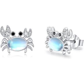 Crab Earrings Sterling Silver Crab Stud Earrings with Moonstone/Opal/Cat's Eye Stone Ocean Theme Sea Crab Earrings Jewelry Gifts for Women Girls Graduation