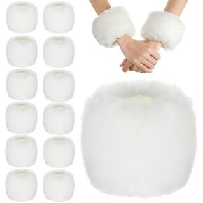 SATINIOR 6 Pairs White Faux Fur Wrist Cuffs Winter Wrist Cuff Warmers Fluffy Handcuffs Fuzzy Wrist Cuffs Furry Handcuffs for Women Girls Favor in Saudi Arabia