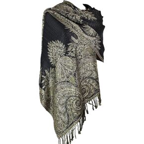 Achillea Luxurious Double Layered Jacquard Big Paisley Pashmina Shawl Wrap Scarf