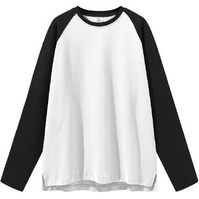TAOTAOKE Men's Casual Cotton Long Sleeve T-Shirt Baseball Color Block Loose Split Long Sleeve Bottoming Shirt
