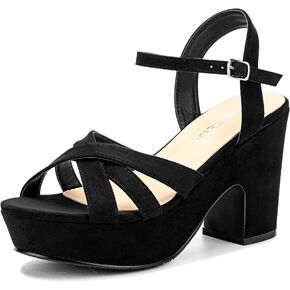 WSKEISP Women's Platform Heels Sandals Ankle Strap Block Chunky Heel Suede Peep Toe Fashion Dress Wedding High Heeled Wedges Pumps