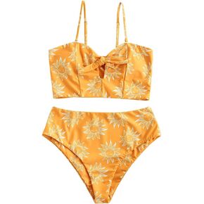 ZAFUL Women Keyhole Bandeau Tankini with Removable Straps, High Waisted Padded Bathing Suit Two Pieces Swimsuit in Saudi Arabia