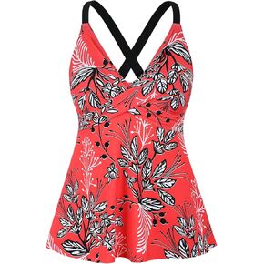 coastal rose Women's Tankini Tops V Neck Flowy Swim Top Front Cross Push Up Bathing Suit Top in Kuwait