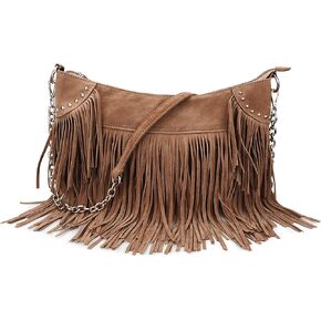 HOXIS Studded Tassel Faux Suede Leather Hobo Cross Body Chain Shoulder Bag Women’s Satchel