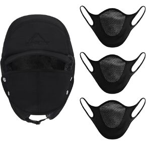 قبعة شتوية 3 في 1 مبطنة بالفرو الحراري مع غطاء للأذن لتدفئة الوجه قبعة بيسبول مقاومة للرياح in Kuwait