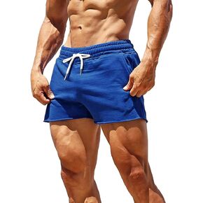 GYMAPE Men's Gym Sport Bodybuilding Workout Casual Shorts with Pockets 3 inch Inseam Raw Hem Terry Cotton