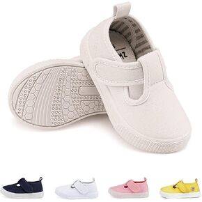 Toddler Girls Boys T-Strap Canvas Sneakers for Little Kids Classical Comfortable Mary Jane Cotton Flats, Non-Slip Casual Walking Shoes