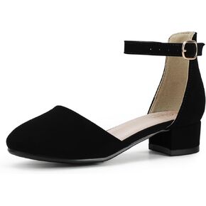 PANDANINJIA Girls Heels Dress Shoes Flower Girl Closed Toe Heels Ankle Strap Wedding Party School Miya Toddler Little Big Kid Pump Shoes