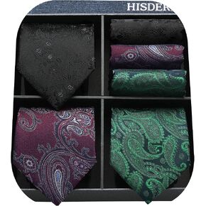 HISDERN Mens Ties Set Collection Tie and Pocket Square Lot 3 Pcs Formal Business Neckties Gift Box Wedding Necktie in Saudi Arabia