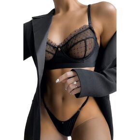 Kaei&Shi Sexy Lingerie for Women,Ruffle 2 Piece Lace Lingerie Set,Underwire Ribbed Bra and Panty Sets Valentine in Kuwait