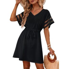 BMJL Womens Swimsuit Coverup Beach Dress V Neck Chiffon Bathing Suit Cover Ups Swimwear
