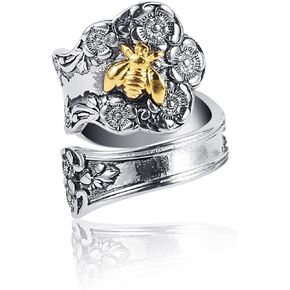 100% Apollo Spoon Rings for Women Queen Bee Flower Vintage Silver Open Adjustable Boho Statement Victorian Spoon Ring Bug Thumb Jewelry (8) in Kuwait