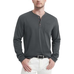 تي شيرت رجالي من MAGCOMSEN بأكمام طويلة من Henley تي شيرت بجيب تي شيرت للرجال من القطن Henley كاجوال بزر بلاكيت ملابس يومية in Kuwait