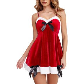 Avidlove Womens Christmas lingerie Velvet Babydoll lingerie V Neck Santa Lingerie