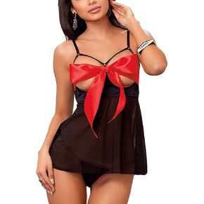 الملابس الداخلية Ella Lust مقاس كبير Unwrap Me - للنساء هدية عيد الحب المثيرة له، حمالة صدر مفتوحة باللون الأحمر، ملابس داخلية بيبي دول in Kuwait