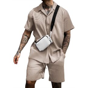 AstoSeu Men's Shirt and Shorts Set Short Sleeve Casual Button Down Summer Outfits in Kuwait