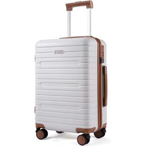 Checked Luggage 24 Inch, 100% PC Large Suitcase with Wheels, Hardside Suitcase TSA Approved Medium Hard Case Travel Luggage (Beige)