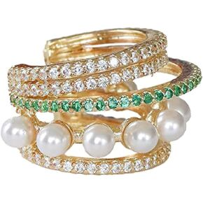 MOEPAPA Pearl Ear Cuff Earrings for Women 14K Gold Ear Cuffs for Non Pierced Ears Cartilage Earrings