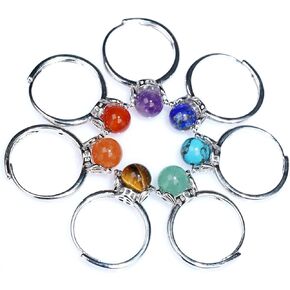 Jyotsna 1-7 قطعة من خواتم الأحجار الكريمة الطبيعية 7 شقرا القابلة للتعديل | التاج | احجار كريمة دائرية 8 ملم | شفاء الخرز | الكوارتز الكريستال in Kuwait