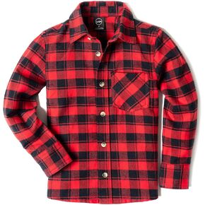 CQR Kids Little Boys Girls Baby Plaid Flannel Shirt Long Sleeve, All-Cotton Soft Brushed Casual Button Down Shirts