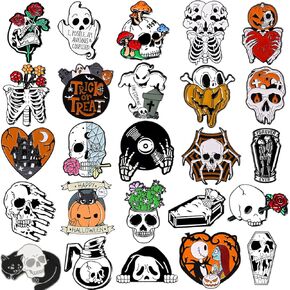 25 Pcs Halloween Enamel Pins for Backpack, Cute Lapel Enamel Pins Anime Cat Skull Spooky Skeleton Enamel Pins Set Punk Horror Goth (25 pcs) in Kuwait