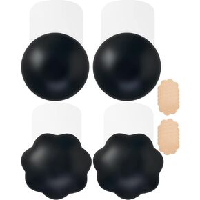 حمالة صدر لاصقة من APOWUS لرفع الثدي، زوجين من حمالة الصدر اللاصقة، حمالة صدر لاصقة غير مرئية من السيليكون للفستان بدون حمالات مع أغطية الحلمة (أسود، A/B) in Kuwait