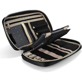 ProCase Travel Jewelry Organizer Case for Women Christmas Valentine's Day Gift, Soft Padded Jewelry Storage Bag Box Carrying Case Pouch for Rings, Bracelet, Earring, Chains, Necklace Holder -Black in Saudi Arabia