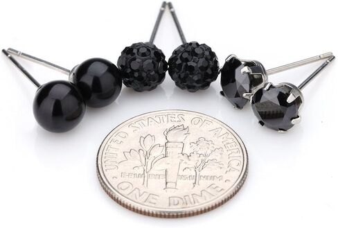 JewelrieShop جوهرة الميلاد ترصيع القرط مجموعة مكعب زركونيا أحجار الراين كريستال الكرة فو اللؤلؤ الفولاذ المقاوم للصدأ أقراط للنساء فتاة المجوهرات هدية (6 مم جولة، 3 أزواج) in Kuwait