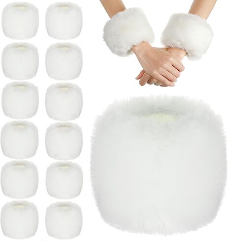 SATINIOR 6 Pairs White Faux Fur Wrist Cuffs Winter Wrist Cuff Warmers Fluffy Handcuffs Fuzzy Wrist Cuffs Furry Handcuffs for Women Girls Favor in Saudi Arabia