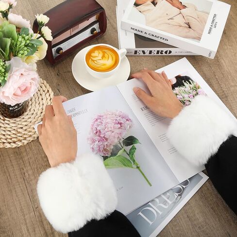 SATINIOR 6 Pairs White Faux Fur Wrist Cuffs Winter Wrist Cuff Warmers Fluffy Handcuffs Fuzzy Wrist Cuffs Furry Handcuffs for Women Girls Favor in Saudi Arabia