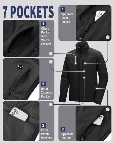 33,000ft Men's Lightweight Softshell Jacket Warm Fleece Lined Windbreaker Waterproof Soft Shell for Outdoor Hiking in Kuwait