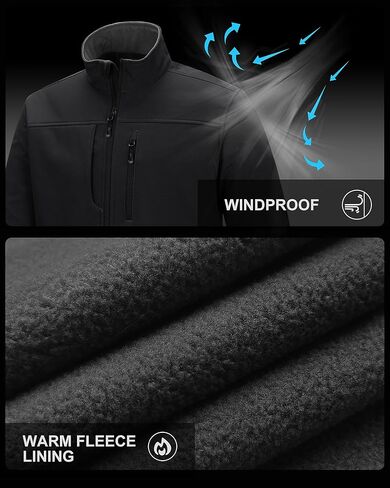 33,000ft Men's Lightweight Softshell Jacket Warm Fleece Lined Windbreaker Waterproof Soft Shell for Outdoor Hiking in Kuwait