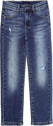 KIDSCOOL SPACE Girl Jeans، طفل صغير ممزق شريط مطاطي داخل بنطال جينز من الدينيم ذو قصة ضيقة in Kuwait