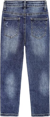 KIDSCOOL SPACE Girl Jeans، طفل صغير ممزق شريط مطاطي داخل بنطال جينز من الدينيم ذو قصة ضيقة in Kuwait