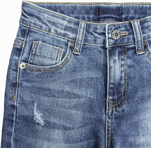 KIDSCOOL SPACE Girl Jeans، طفل صغير ممزق شريط مطاطي داخل بنطال جينز من الدينيم ذو قصة ضيقة in Kuwait