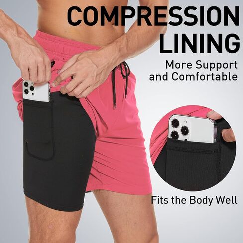 Arcweg Mens Swim Trunks with Compression Liner 2 in 1 Beach Swimming Trunks Quick Dry Swim Shorts with Zipper Pockets in Saudi Arabia