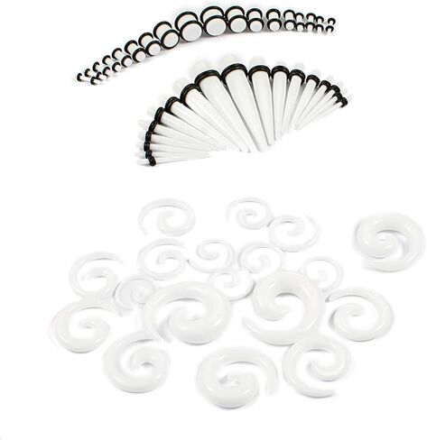 WBRWP 48/54pcs Ear Stretching kit Acrylic Tapers and Plugs with Double O-Ring Ear Expander Gauges Stretcher Body Piercing Jewelry 2g-3/4/14g-00g in Kuwait