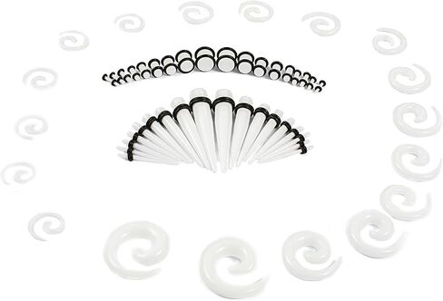 WBRWP 48/54pcs Ear Stretching kit Acrylic Tapers and Plugs with Double O-Ring Ear Expander Gauges Stretcher Body Piercing Jewelry 2g-3/4/14g-00g in Kuwait