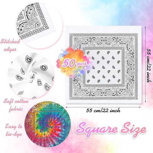 Tie Dye Paisley Bandanas Cowboy Hallowen Cotton Whit Bandanas Bulk Handkerchiefs for Men Women Cosplay Party Favors DIY in Saudi Arabia