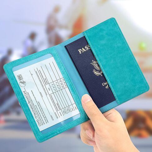 مجموعة حامل بطاقات جواز السفر واللقاح - حامل جواز السفر مع فتحة بطاقة اللقاح مقاومة للماء، حافظة جواز سفر من الجلد الصناعي، غطاء جواز سفر أنيق مع أنماط منقوشة ثلاثية الأبعاد، حامل جواز سفر رفيع للغاية للرجال والنساء in Kuwait