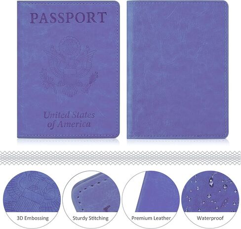 مجموعة حامل بطاقات جواز السفر واللقاحات - قطعتان من حامل جواز السفر من الجلد الصناعي مع فتحة لبطاقة اللقاح، غطاء جواز السفر ملحقات السفر للرجال والنساء والعائلة، ازرق/ارجواني، قطعتين, أزرق/أرجواني in Kuwait