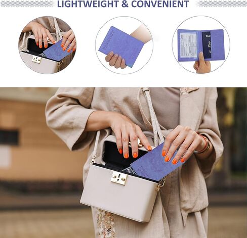 مجموعة حامل بطاقات جواز السفر واللقاحات - قطعتان من حامل جواز السفر من الجلد الصناعي مع فتحة لبطاقة اللقاح، غطاء جواز السفر ملحقات السفر للرجال والنساء والعائلة، ازرق/ارجواني، قطعتين, أزرق/أرجواني in Kuwait