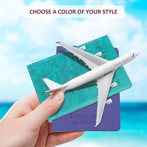 مجموعة حامل بطاقات جواز السفر واللقاحات - قطعتان من حامل جواز السفر من الجلد الصناعي مع فتحة لبطاقة اللقاح، غطاء جواز السفر ملحقات السفر للرجال والنساء والعائلة، ازرق/ارجواني، قطعتين, أزرق/أرجواني in Kuwait