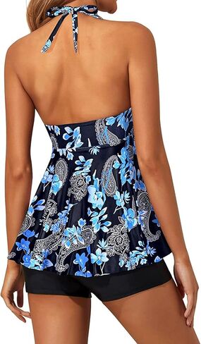 Yonique Two Piece Tankini Swimsuits for Women with Shorts Halter V Neck Bathing Suits Flowy Twist Front Swimwear in Kuwait