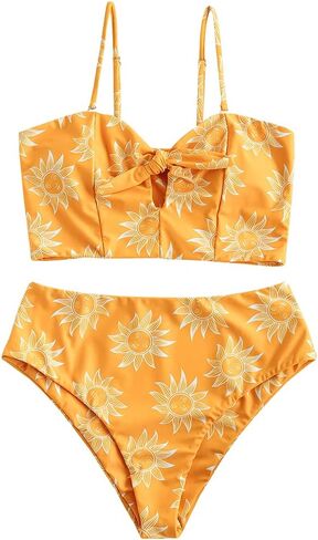 ZAFUL المرأة ثقب المفتاح Bandeau Tankini مع الأشرطة القابلة للإزالة، عالية الخصر مبطن ثوب السباحة قطعتين ملابس السباحة in Kuwait