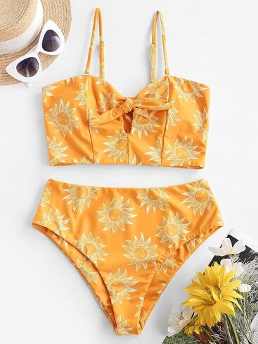 ZAFUL المرأة ثقب المفتاح Bandeau Tankini مع الأشرطة القابلة للإزالة، عالية الخصر مبطن ثوب السباحة قطعتين ملابس السباحة in Kuwait